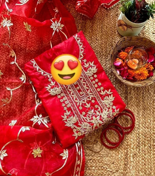 Pure Organza unstitched Suit With Gota Patti Work Dupatta