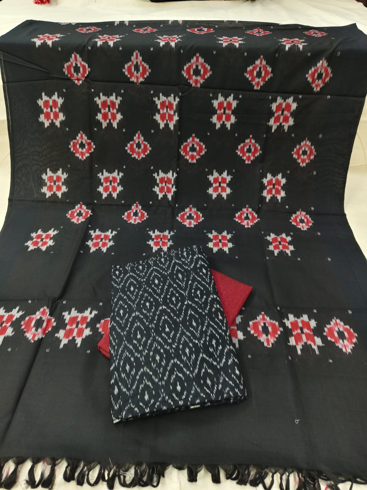 Pure Mercerised Cotton Doubel Ikkat Unstitched Suit With Mercerised Ikkat Cotton Dupatta