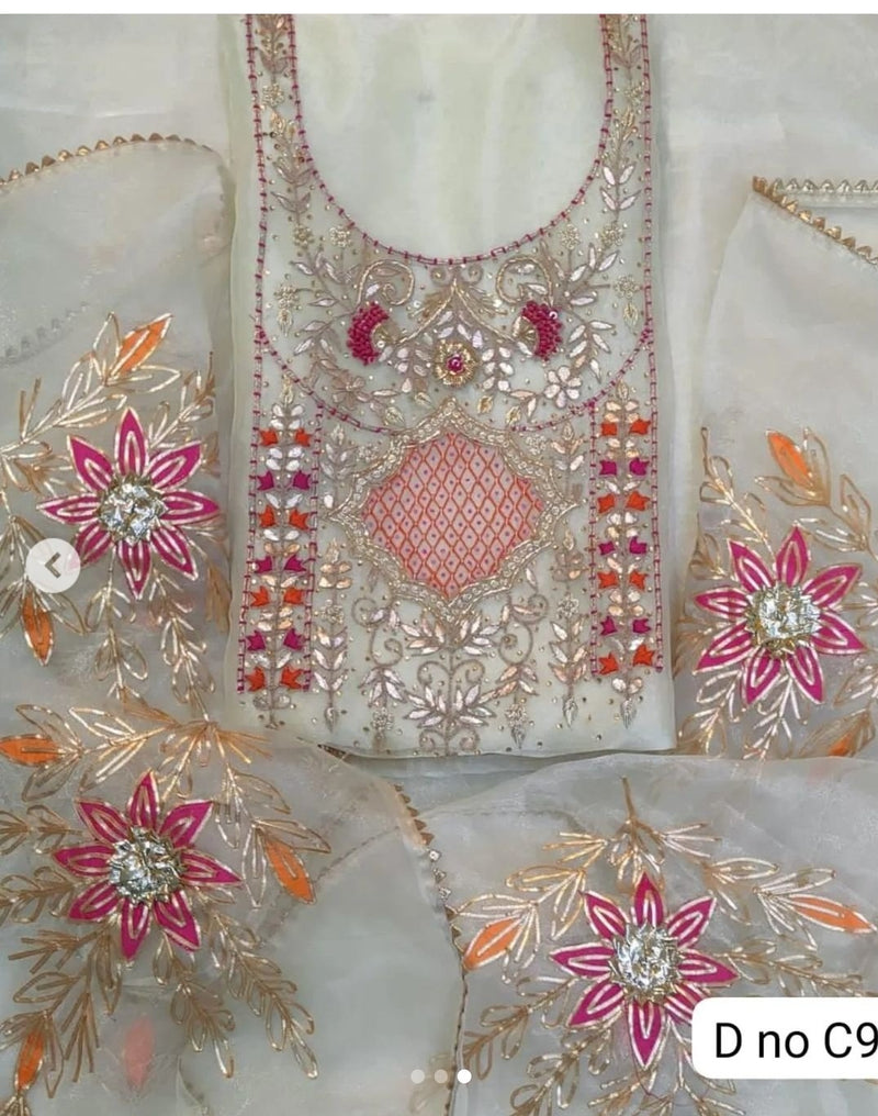 Pure Organza unstitched Suit With Gota Pati Work Dupatta