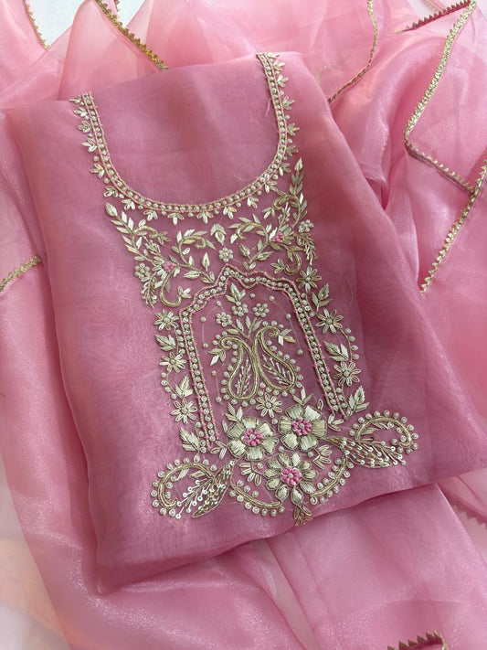 Pure Organza unstitched suit Pearl Work With Gota lace  Dupatta