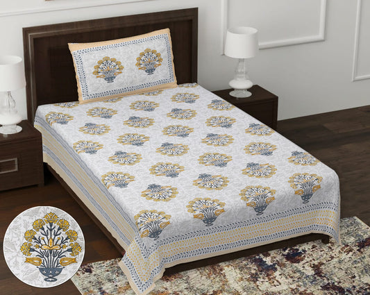 Pure Cotton Digital Print Single Bed Bedsheet With 1 Pillow Cover
