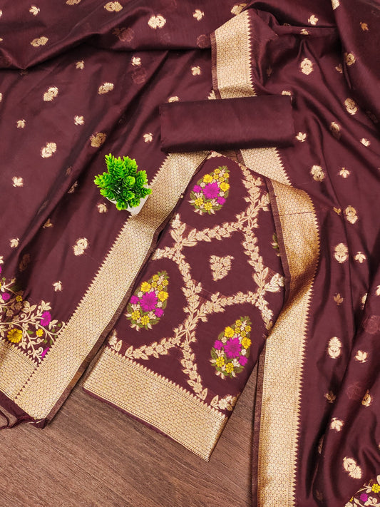 Designer Paithani Woven Unstitched Suit With Bottom