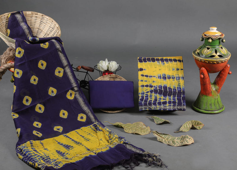 Pure Hand Block Chanderi Silk Unstitched Suit With Chanderi Dupatta