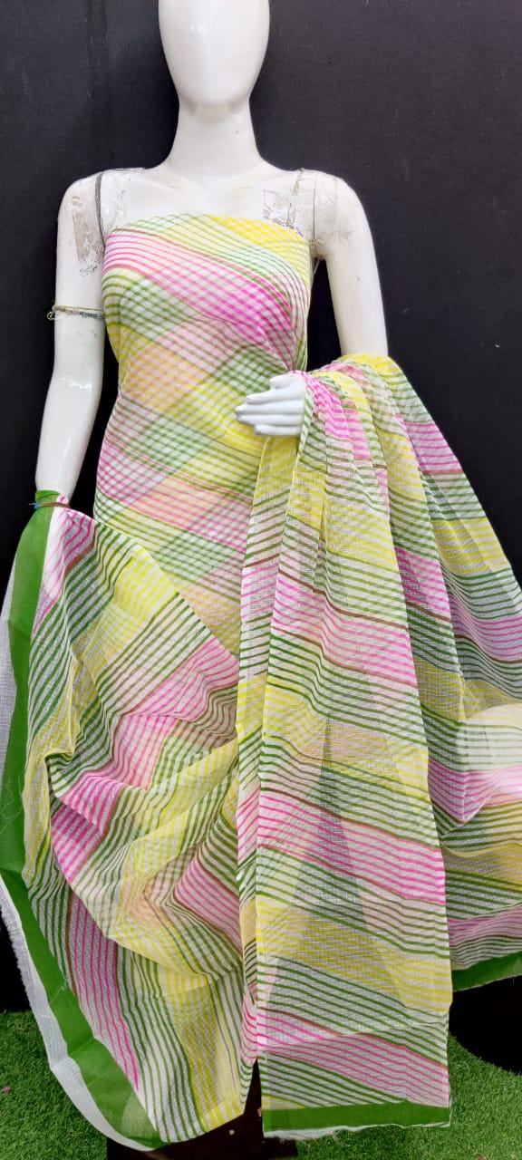 Pure Kota Doriya Leheriya Print Unstitched Suit With Bottom