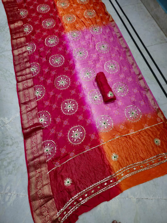 Pure Upada Silk Gotta Patti Saree With Upada Silk Blouse.