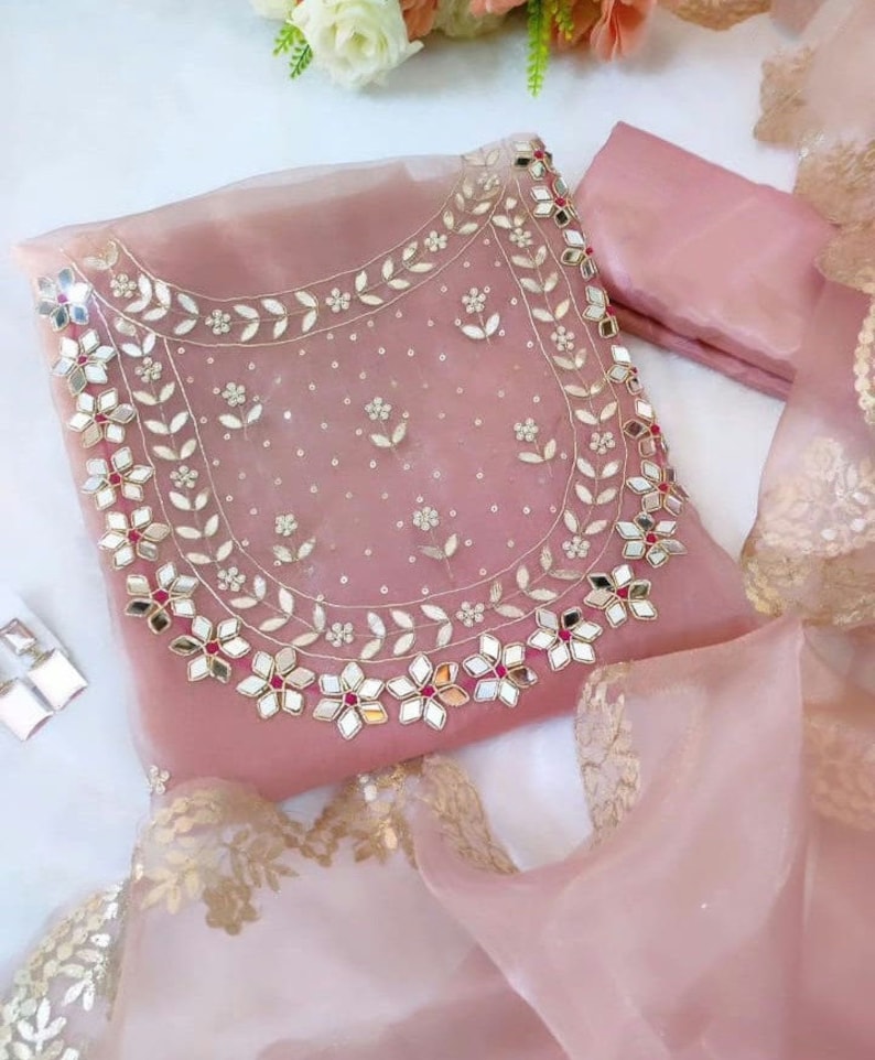 Pure Organza unstitched Suit With Gota Pati Work Dupatta