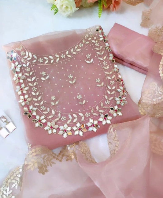 Pure Organza unstitched Suit With Gota Pati Work Dupatta