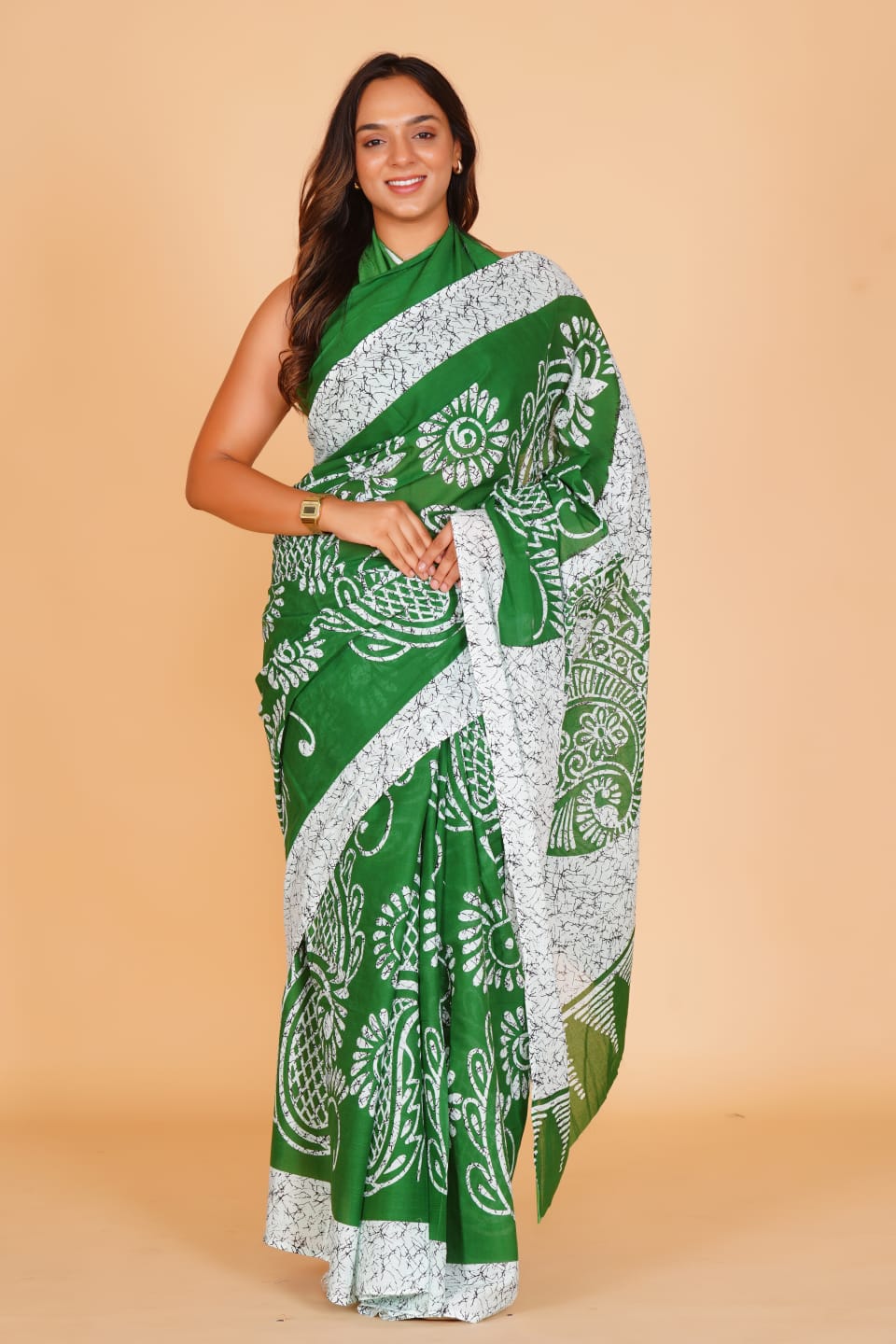 Pure Hand Printed Cotton Sarees With Blouse