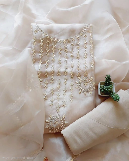 Pure Organza unstitched Suit With Gota Pati Work Dupatta