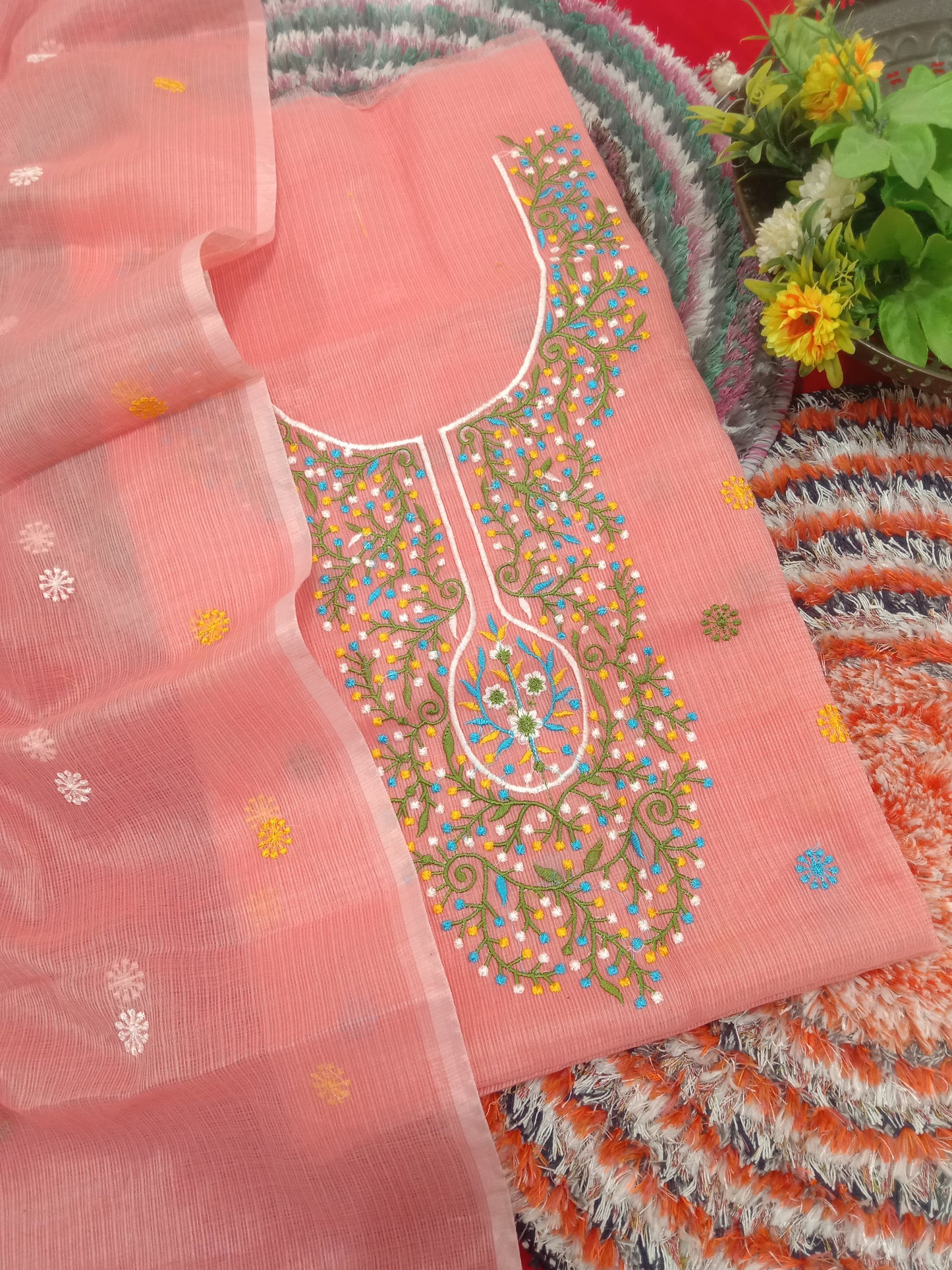 Pure Kota Doriya Suit With Embroidery Work Unstitched Suit