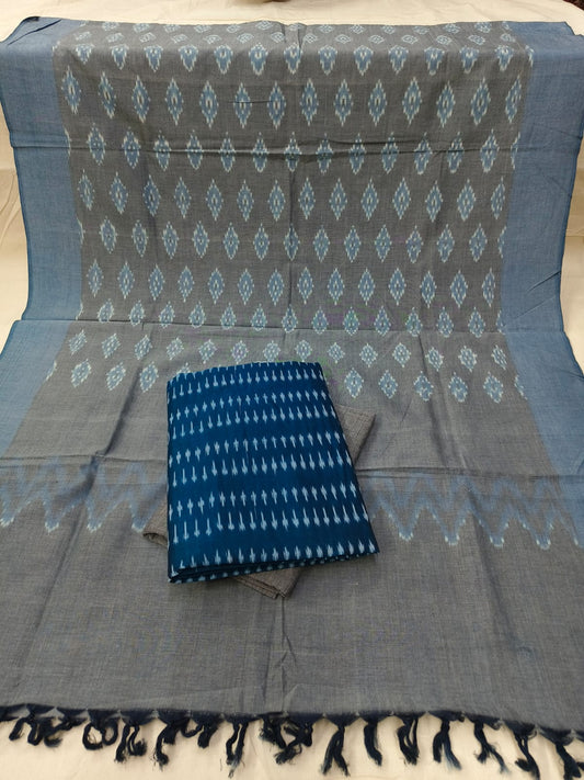 Pure Mercerised Cotton Doubel Ikkat Unstitched Suit With Mercerised Ikkat Cotton Dupatta