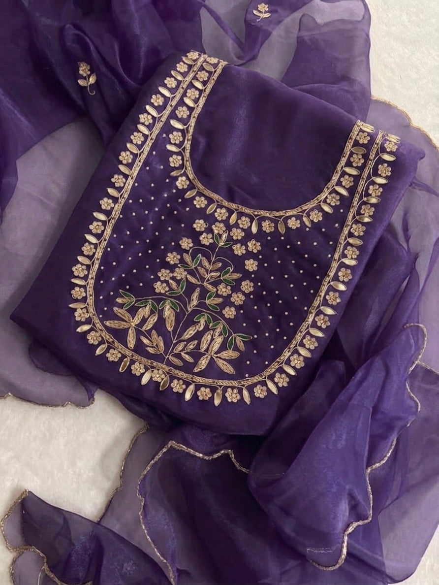Pure Organza unstitched Suit With Gota Pati Work Dupatta