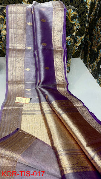 Banarasi Tissue Silk Saree With Zari Booti Weaving Designer Pallu