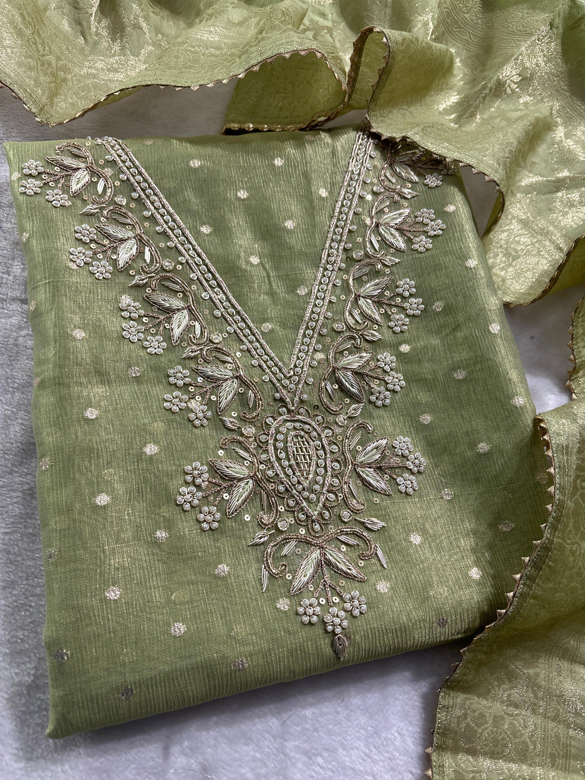 Premium Modal Rajwadi Chanderi Unstitched Suit With Banarsi dupatta