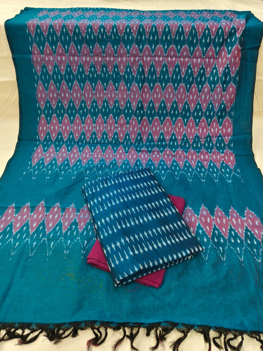 Pure Mercerised Cotton Doubel Ikkat Unstitched Suit With Mercerised Ikkat Cotton Dupatta