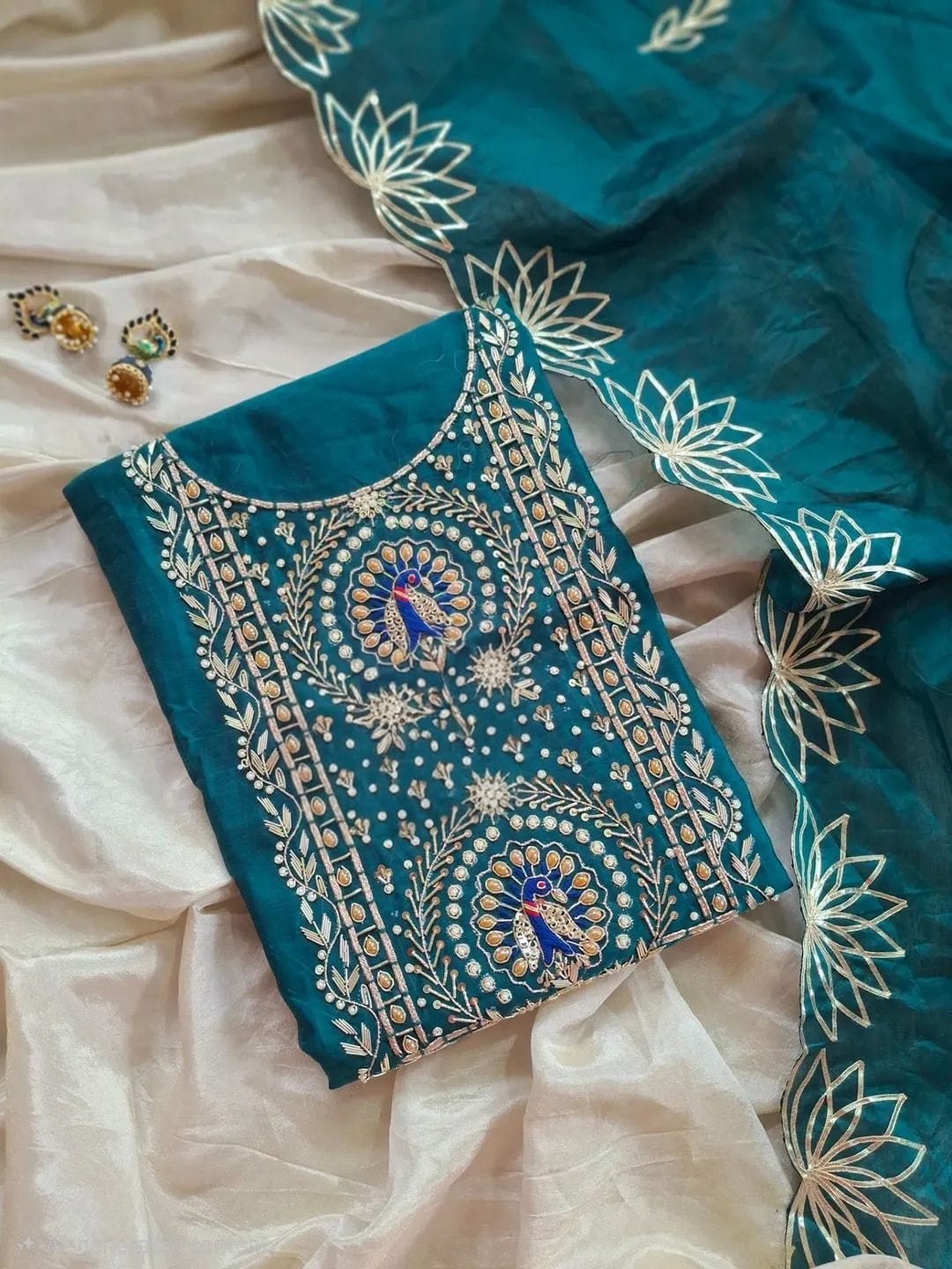 Premium Modal Rajwadi Chanderi Unstitched Suit With Banarsi dupatta