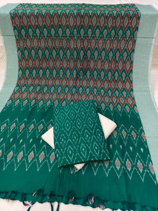 Pure Mercerised Cotton Doubel Ikkat Unstitched Suit With Mercerised Ikkat Cotton Dupatta