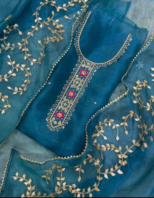 Pure Organza unstitched Suit With Gota Pati Work Dupatta