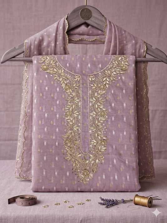 Premium Banarsi Booti Chanderi Silk Unstitched Suit With dupatta
