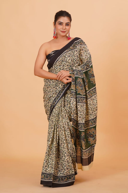 Pure Hand Printed Cotton Sarees With Blouse