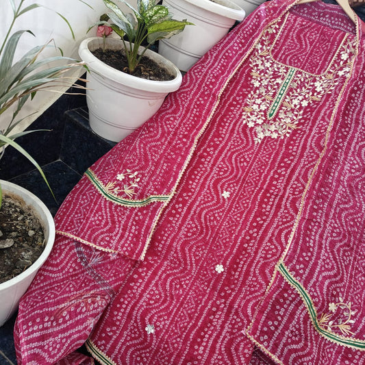 Pure Kota Doriya Unstitched Suit With Gota Patti Work