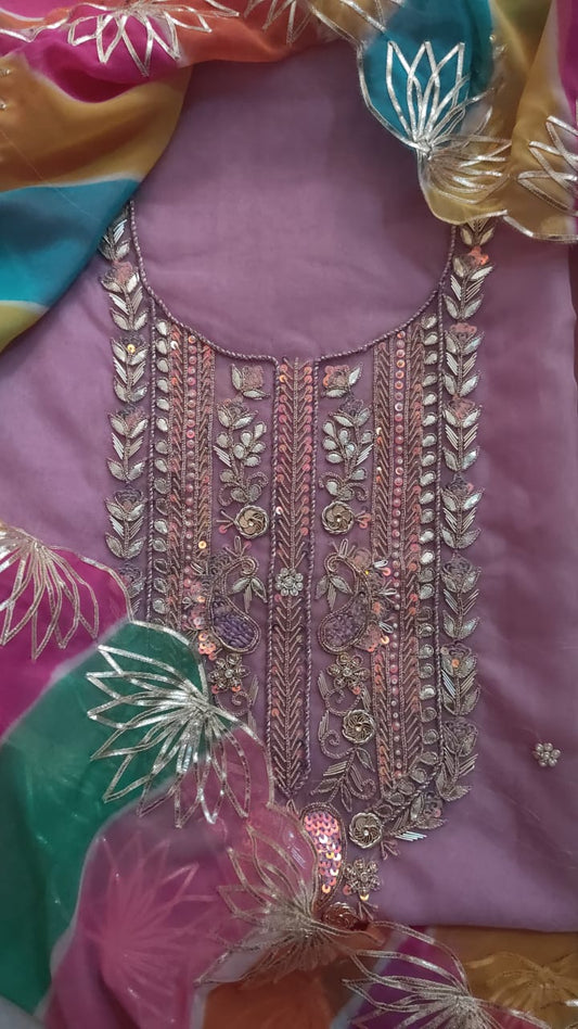 Pure Organza unstitched Suit With Gota Pati Work Dupatta