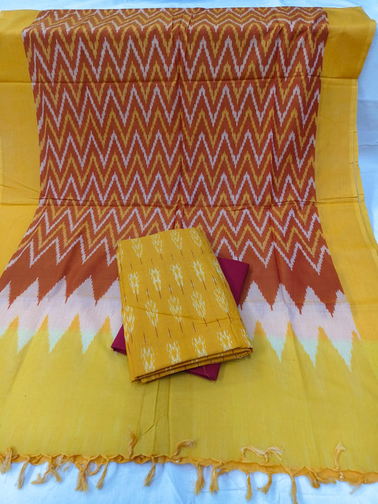 Pure Mercerised Cotton Doubel Ikkat Unstitched Suit With Mercerised Ikkat Cotton Dupatta