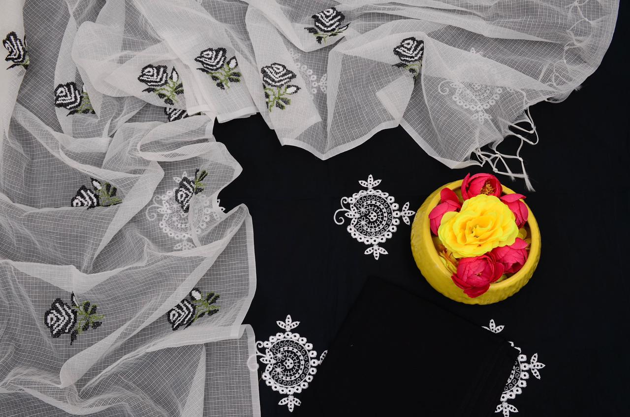 Pure Kota Doriya Suit With Embroidery Work Unstitched Suit