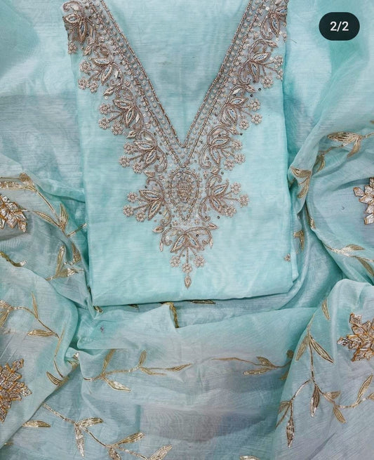 Pure Organza unstitched Suit With Gota Pati Work Dupatta