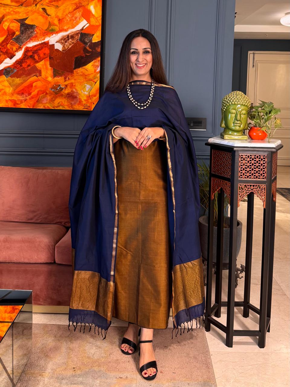 Pure Maheswari Silk Cotton Handwoven Unstitch Suit