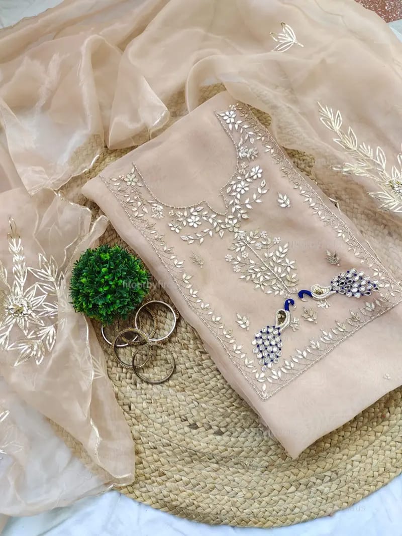 Pure Organza unstitched Suit With Gota Pati Work Dupatta