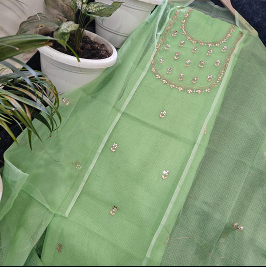 Pure Kota Doriya Gotta Patti Work Unstitched Suit .