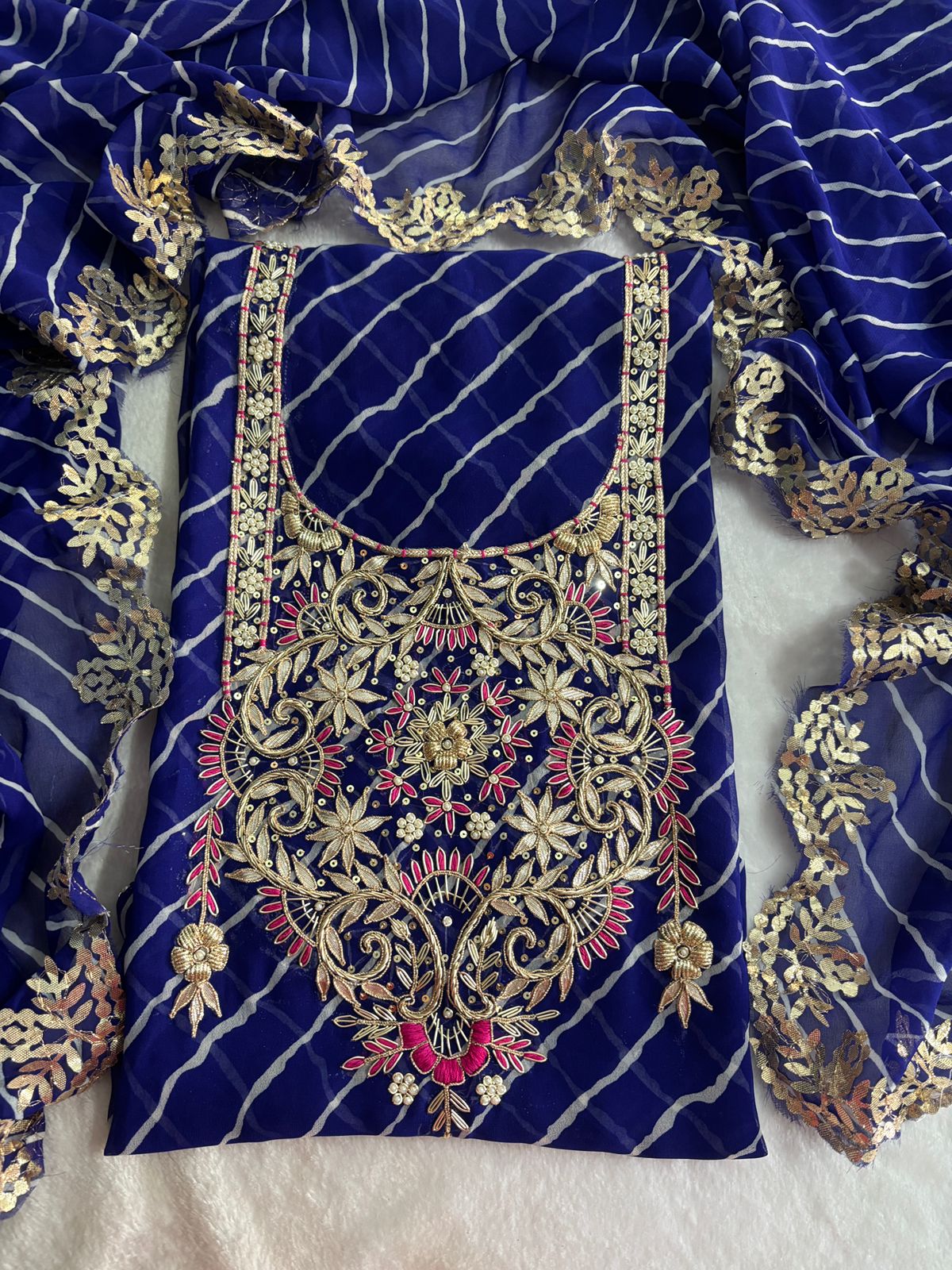 Pure Soft Georgette unstitched suit Zardogi Work With Dupatta