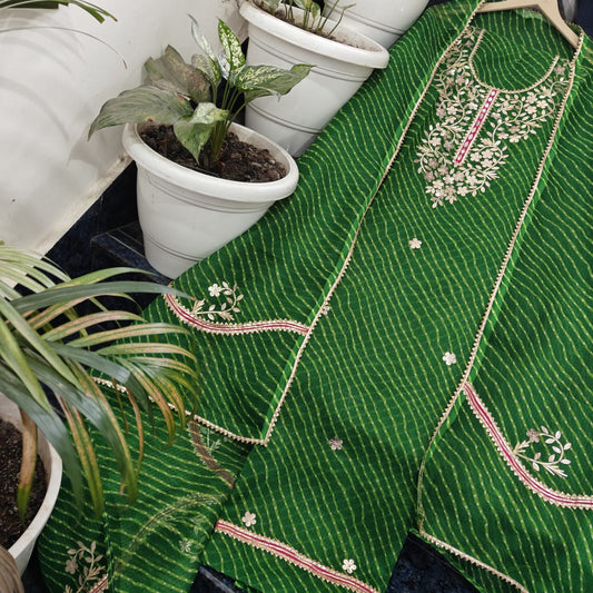 Pure Kota Doriya Unstitched Suit With Gota Patti Work