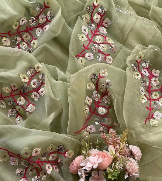 Pure Jaipuri Diamond Chiffon Sarees With Sequence Work