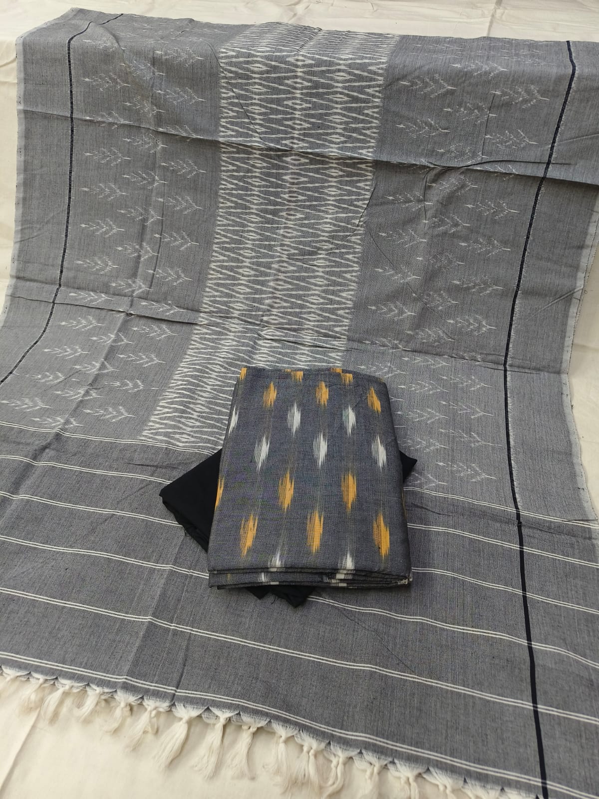 Pure Cotton Doubel Ikkat Unstitched Suit With Ikkat Cotton Dupatta