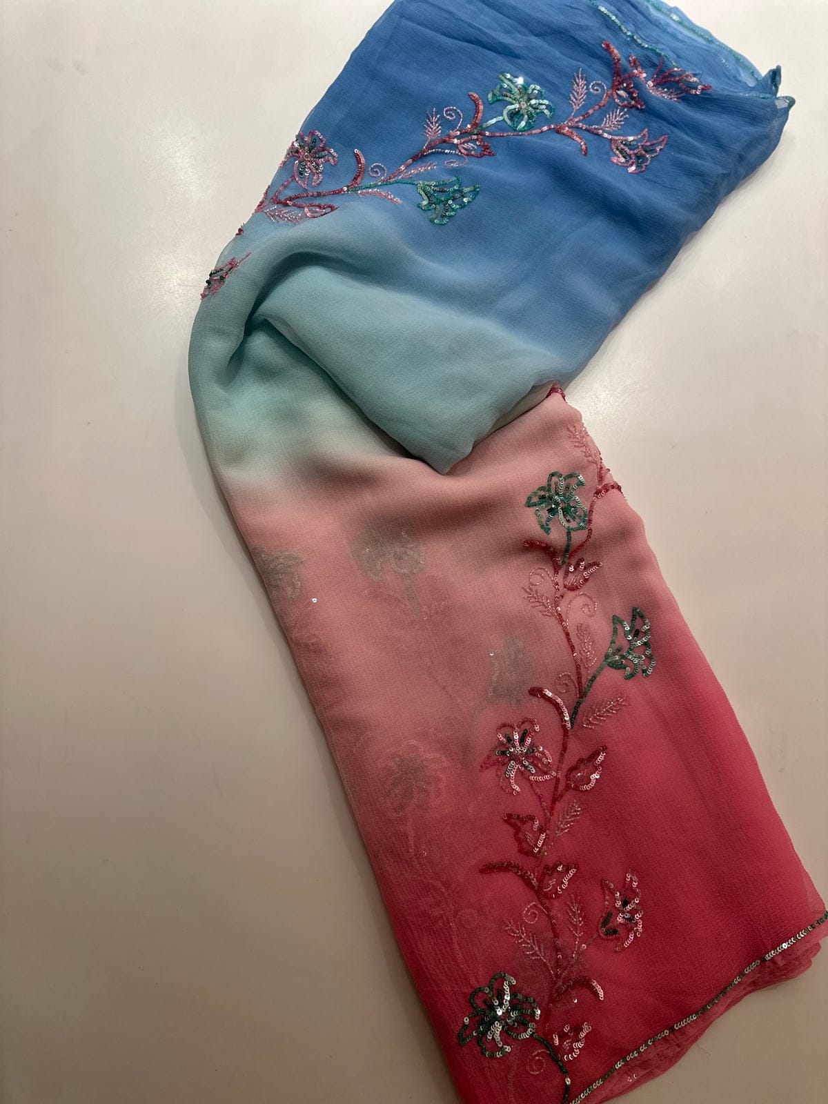 Pure Jaipuri Dimond Chiffon Sequence  Zari Work Saree With Running Blouse.