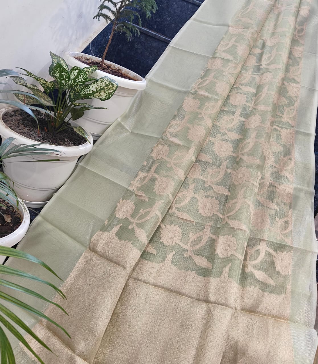 Kota Doria Saree With Tissue Kota Weaving Work