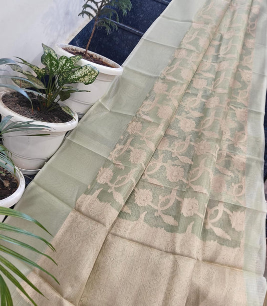 Kota Doria Saree With Tissue Kota Weaving Work