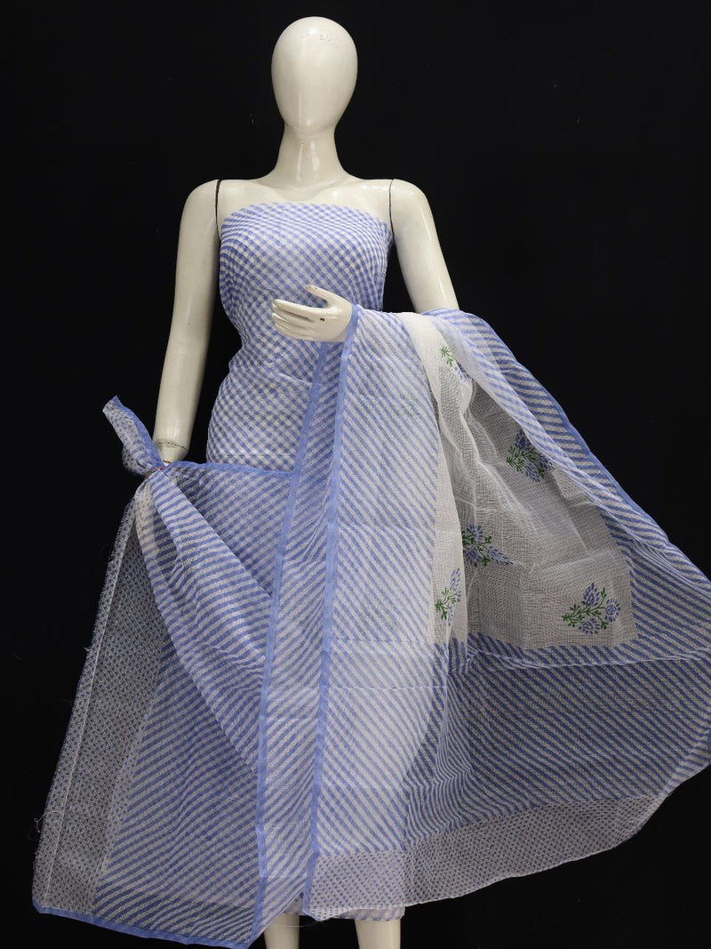 Pure Kota Doriya Leheriya Print Unstitched Suit With Bottom