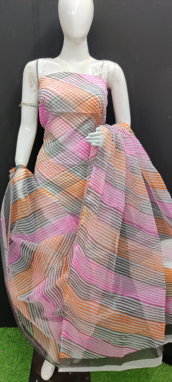Pure Kota Doriya Leheriya Print Unstitched Suit With Bottom