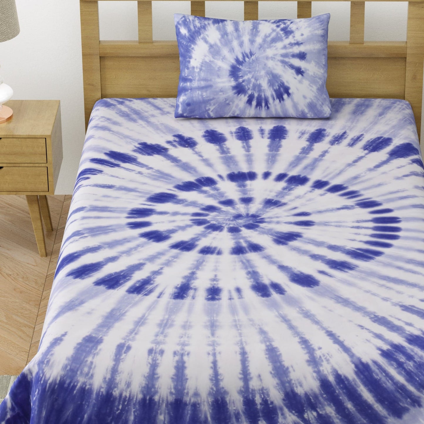 Pure Cotton Tie & Day Print Single Bed Bedsheet With 1 Pillow Cover