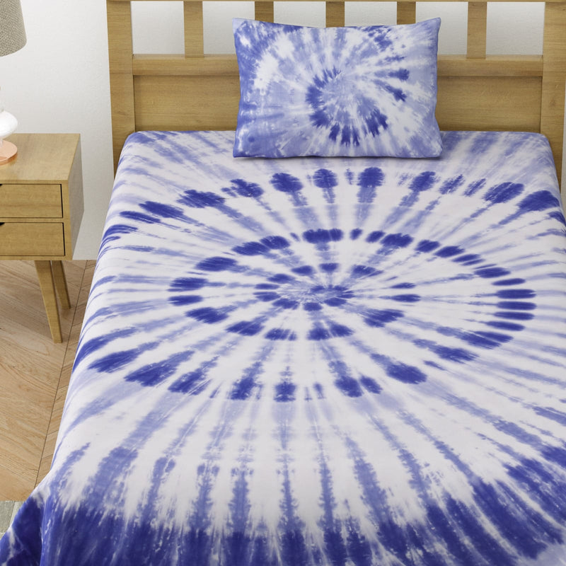 Pure Cotton Tie & Day Print Single Bed Bedsheet With 1 Pillow Cover