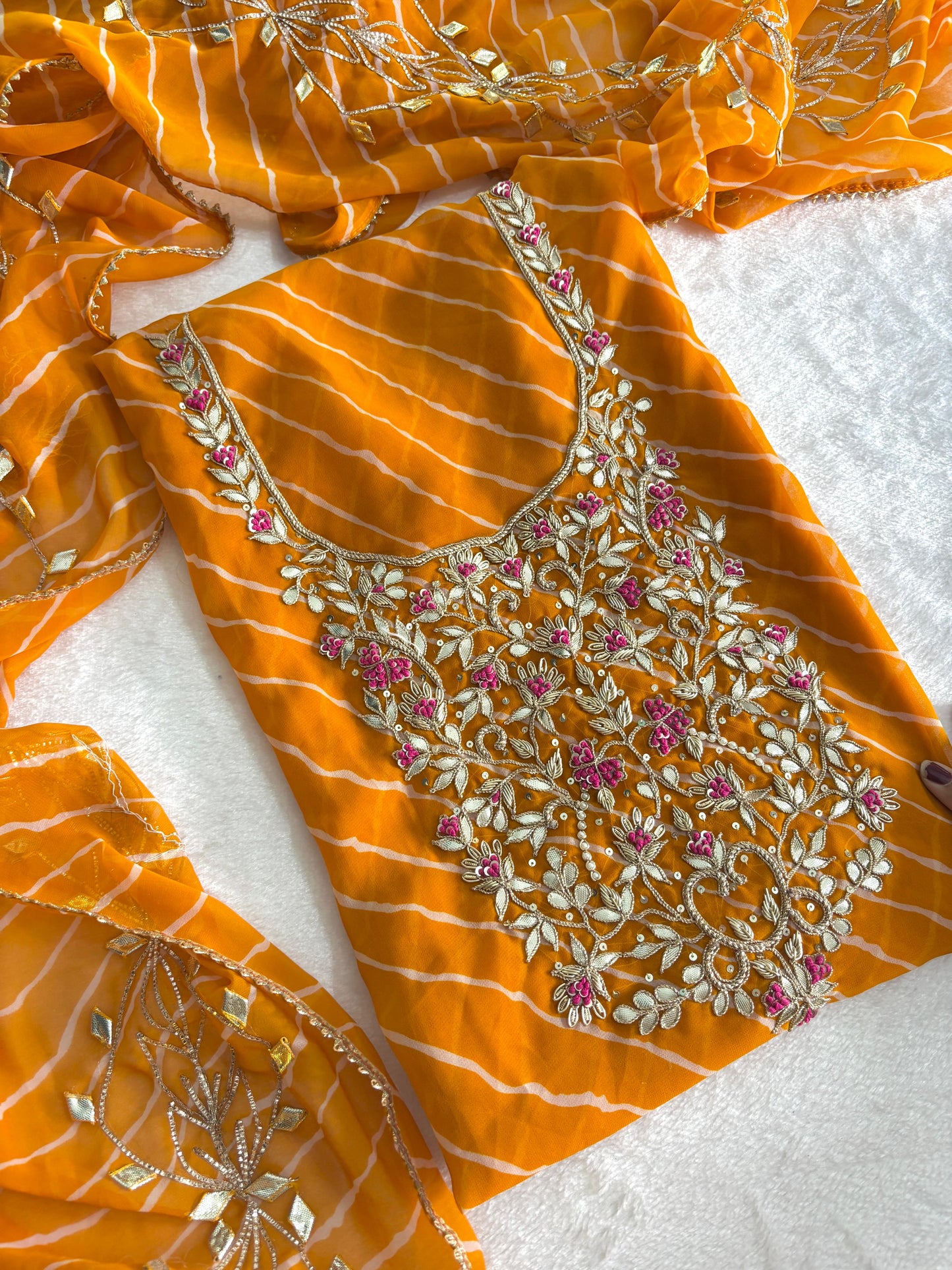 Pure Soft Georgette unstitched suit Zardogi Work With Dupatta