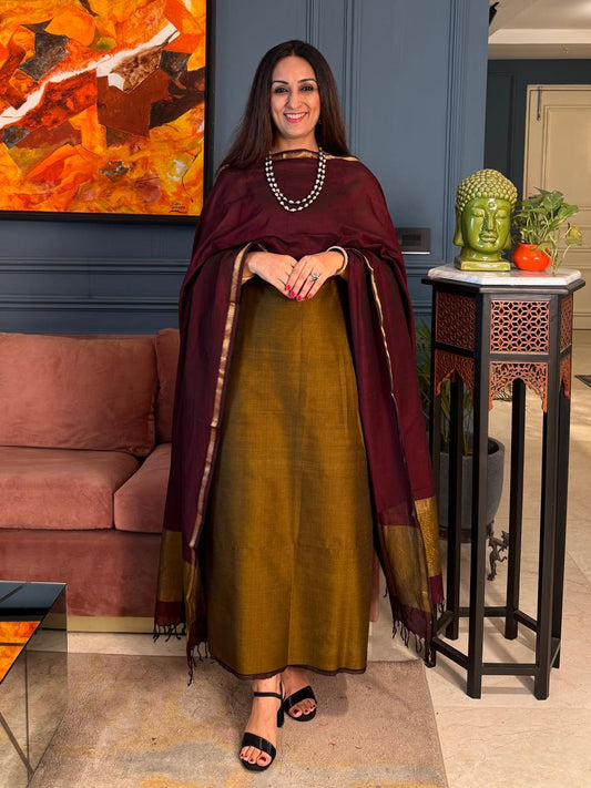 Pure Maheswari Silk Cotton Handwoven Unstitch Suit