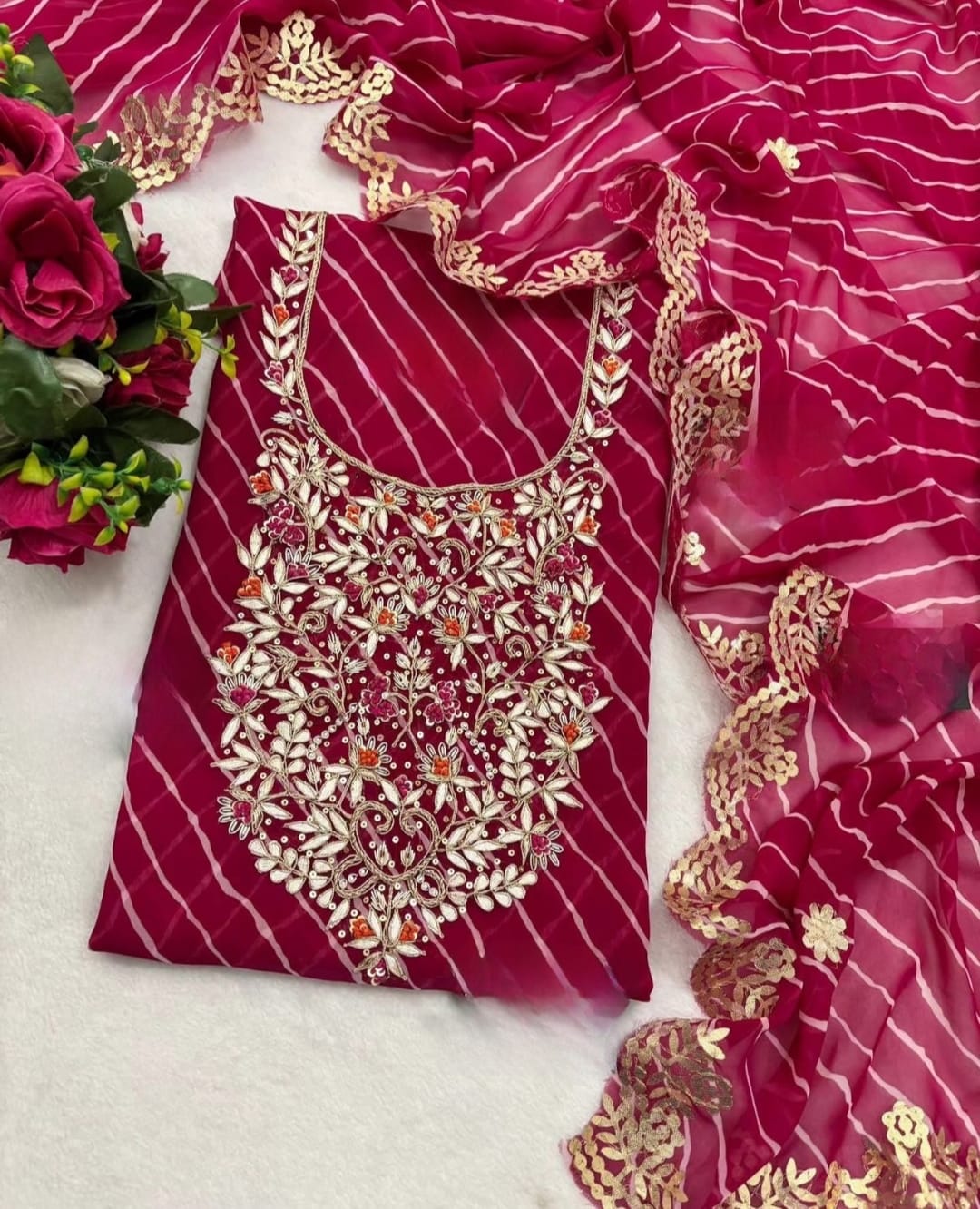 Pure Soft Georgette unstitched suit Zardogi Work With Dupatta