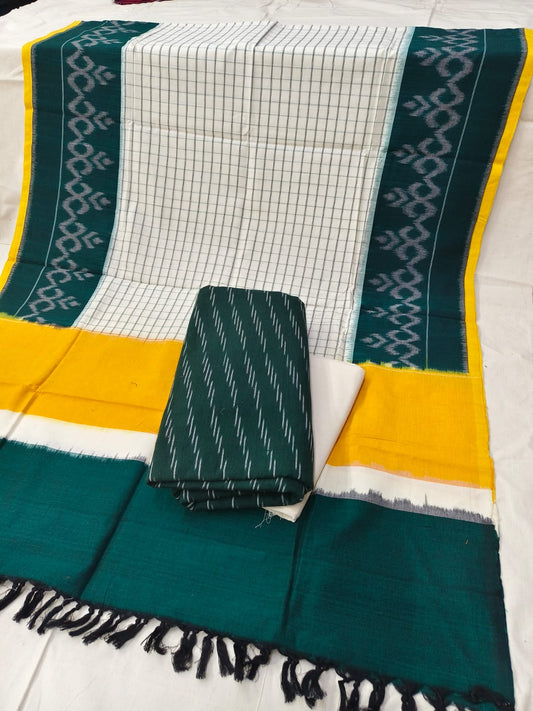 Pure Cotton Doubel Ikkat Unstitched Suit With Ikkat Cotton Dupatta