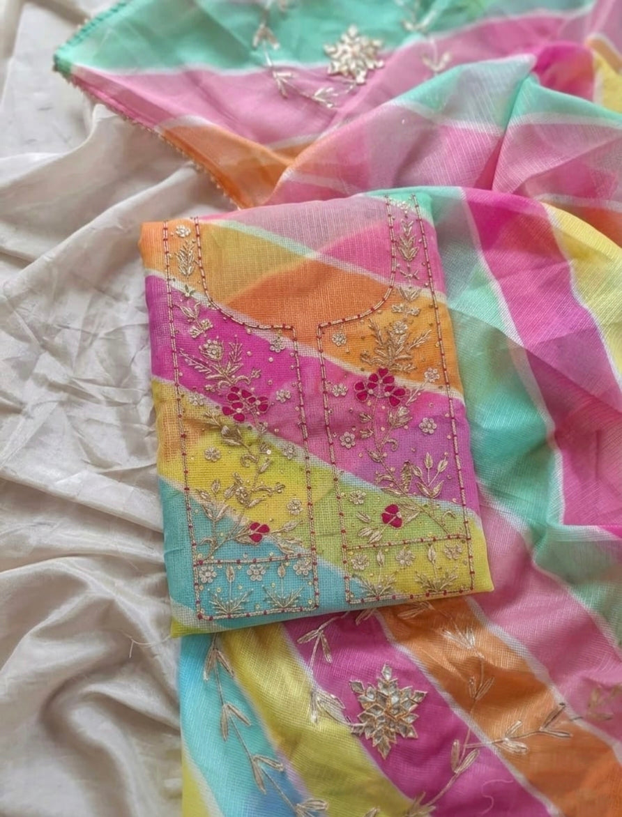 Pure Kota Doriya Lehariya Gotta Work Unstitch Suit With Lehariya Gotta Patti Work Duppata