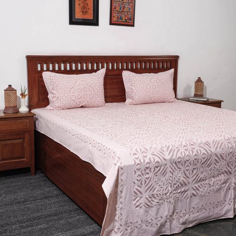 Pure Cotton Applique Work Bedsheet With Pillow