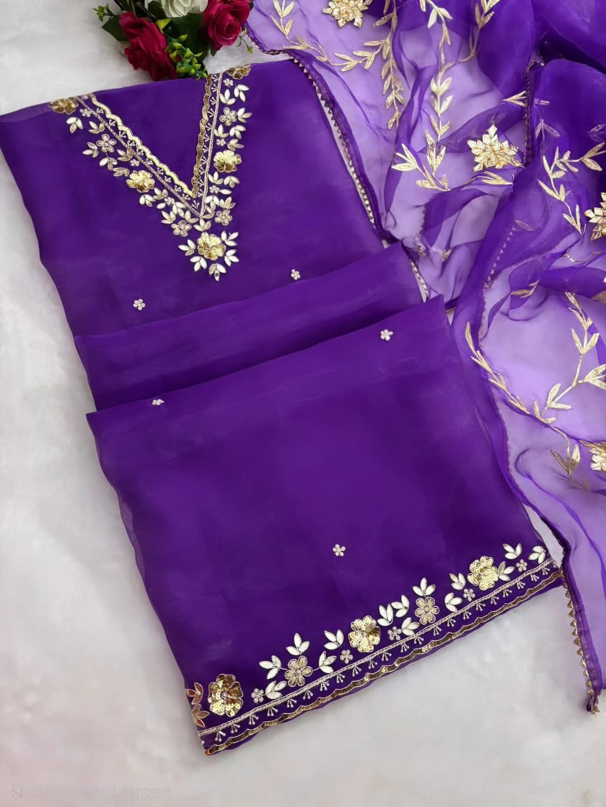 Pure Organza Zardozi Work unstitched Suit With Gota Patti Dupatta